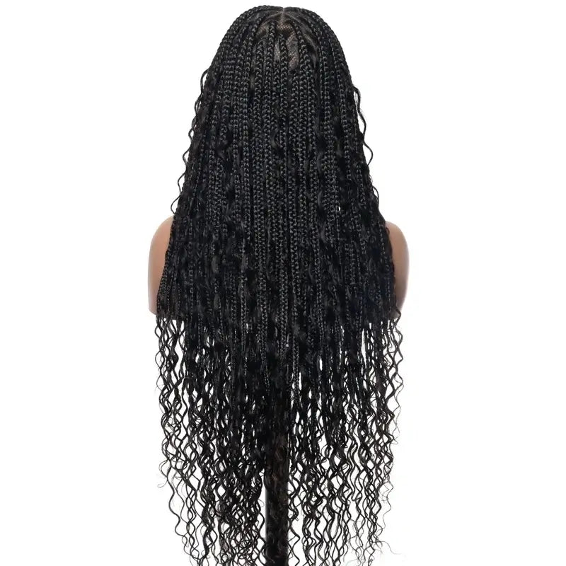 Full Lace Deep Wave Knotless BOHO Braided Wig- Synthetic hair