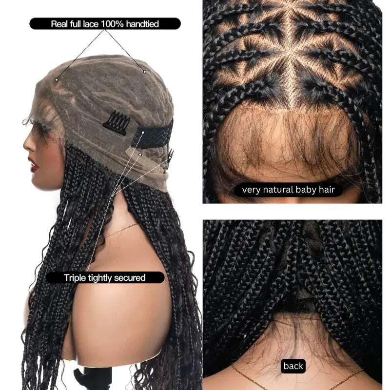 Full Lace Deep Wave Knotless BOHO Braided Wig- Synthetic hair