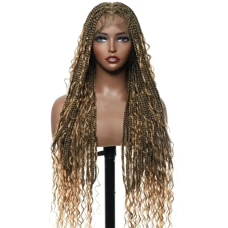 Full Lace Deep Wave Knotless BOHO Braided Wig- Synthetic hair