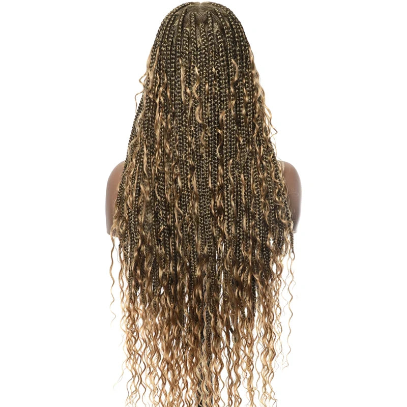 Full Lace Deep Wave Knotless BOHO Braided Wig- Synthetic hair