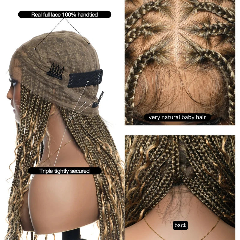Full Lace Deep Wave Knotless BOHO Braided Wig- Synthetic hair