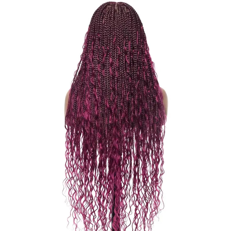 Full Lace Deep Wave Knotless BOHO Braided Wig- Synthetic hair