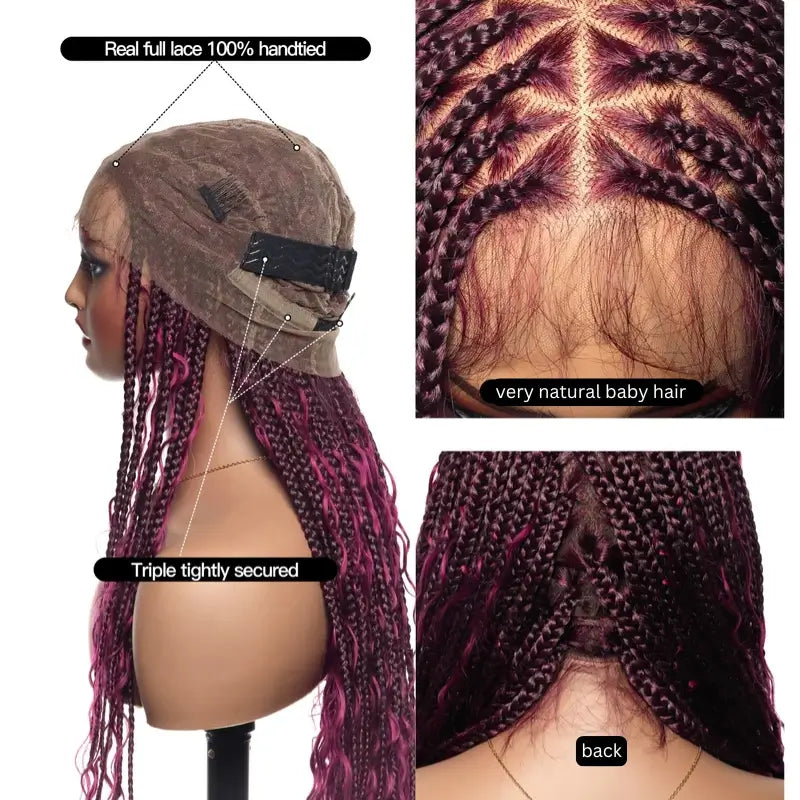 Full Lace Deep Wave Knotless BOHO Braided Wig- Synthetic hair