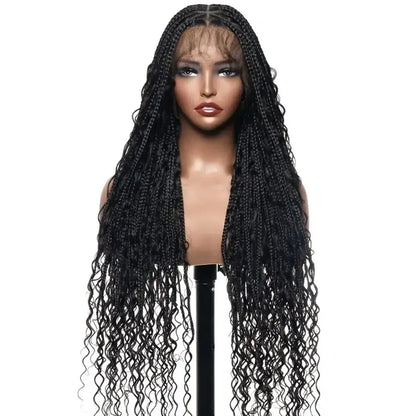 Full Lace Deep Wave Knotless BOHO Braided Wig- Synthetic hair