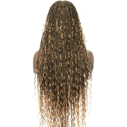 Full Lace Deep Wave Knotless BOHO Braided Wig- Synthetic hair