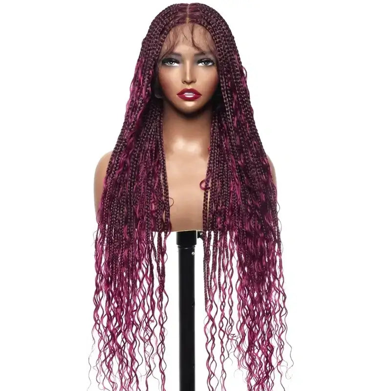 Full Lace Deep Wave Knotless BOHO Braided Wig- Synthetic hair