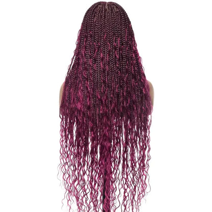 Full Lace Deep Wave Knotless BOHO Braided Wig- Synthetic hair